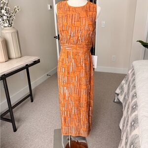Mac Duggal Orange Sequined Midi Dress